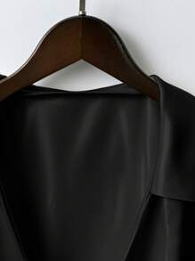 GlowEve CURVE Plus Size Elegant Lapel Sleeveless Button Up Shirt - Black - View 3