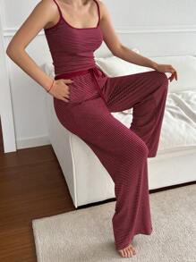DAZY Striped Camisole Top & Pajama Pants Set, Sleepwear Outfit