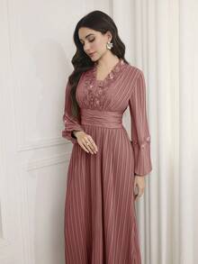 Modelyn Váy chữ A xếp ly tay bồng thanh lịch cho nữ - Bụi hồng - Xem 4