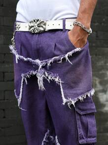 Manfinity EMRG Plus Size Men's Casual Washed Frayed Workwear Denim Jeans - Purple - View 5