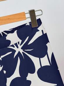 SHEIN Clasi 2件套女士休闲花卉印花套装，适合夏季 - 藏蓝色 - 查看 4