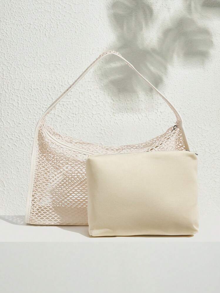 SHECARRY Women's Solid Color Simplistic Practical Multi-Function Shoulder Bag - Beige - View 7