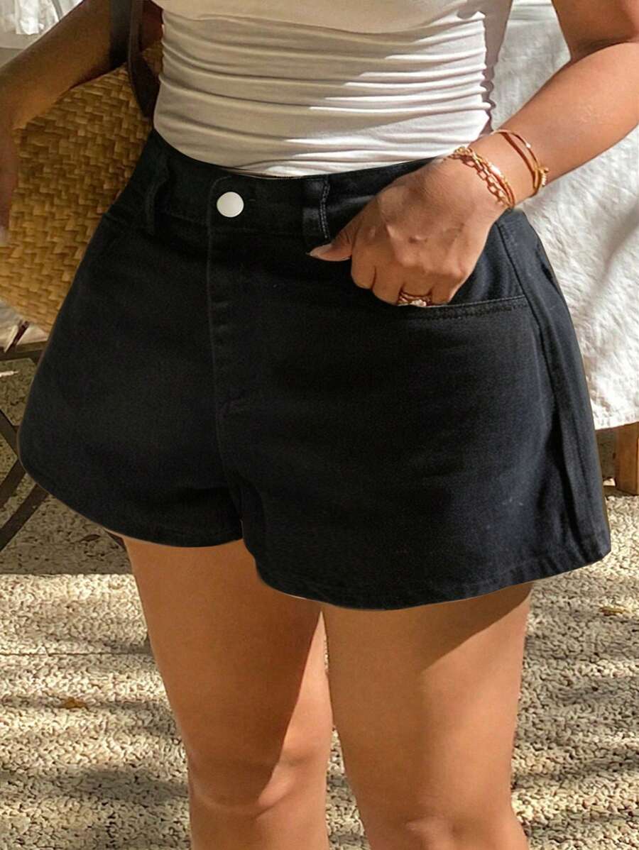 Dazy Plus Leoprint Weite Bein Straßen-Style Kurze Jeans Shorts in Große Größen, Kleidung für den Schulanfang