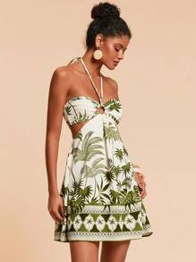 Travachic 度假春夏编织花卉印花腰部镂空吊带女式短裙 - 彩色 - 查看 4