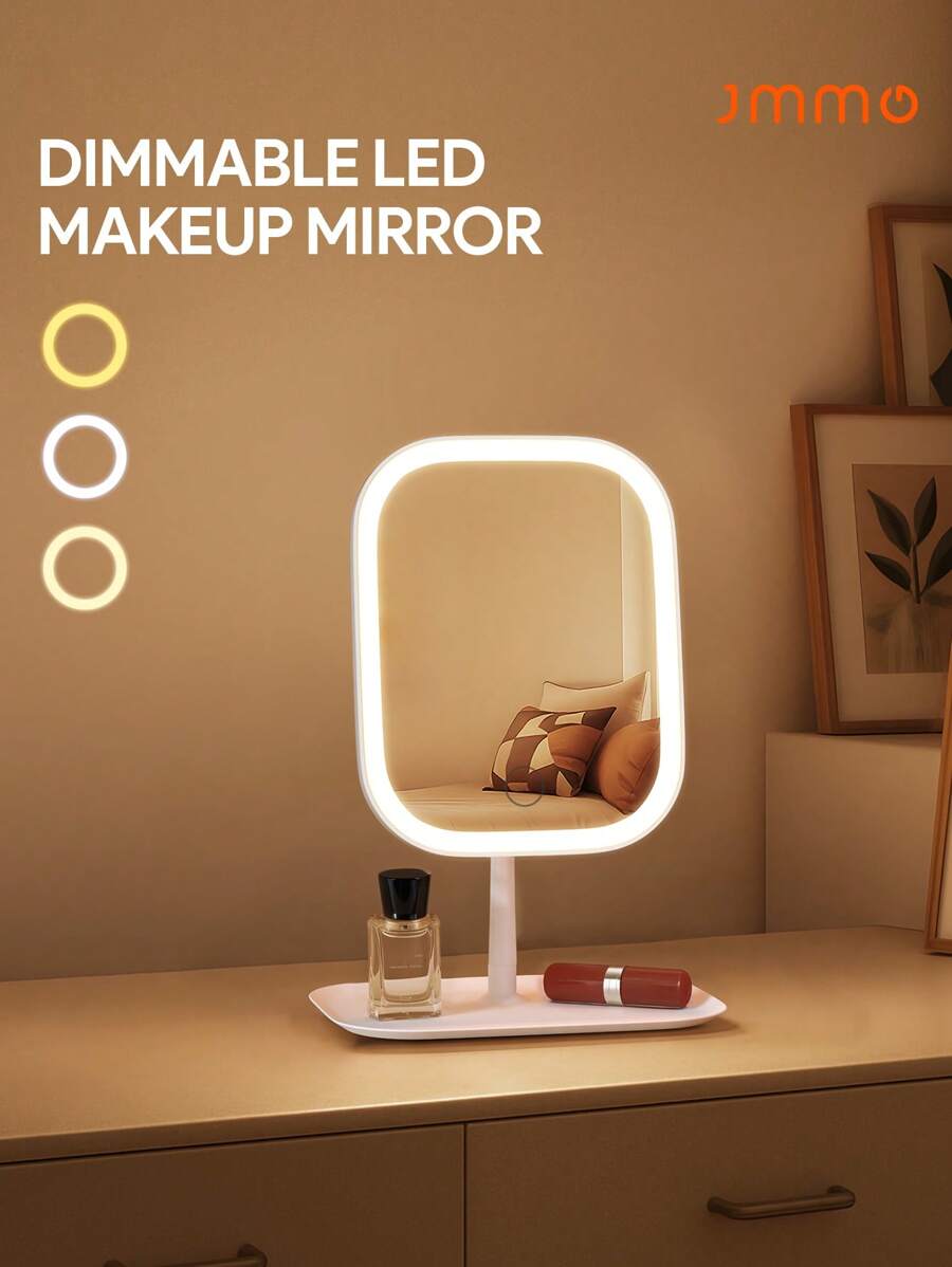 JMMO LED Makeup Mirror ,Vanity Mirror With Lights, 3 Light Modes Lighted Makeup Mirror, Touch Control, Portable Stand And Foldable Compact Mirror ,Lighted Travel Makeup Mirror, Vanity Cosmetic Mirror With Lights, Rechargeable Battery, Portable LED Makeup Mirror, Women Christmas Gift