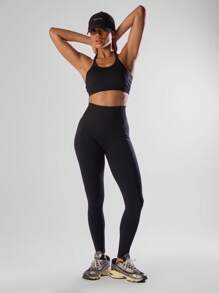 Musera Sport Áo ngực thể thao dáng ngắn, lưng chéo, dày dặn, không đường may, có logo phía trước, thích hợp cho tập luyện thể dục, chạy bộ, câu lạc bộ, Padel, Tennis, Pickleball, tập gym và thể hình. - màu đen - Xem 3