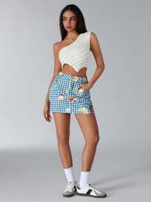 Jeanoix Váy chữ A denim dễ thương giản dị dành cho nữ - Màu xanh lam - Xem 6