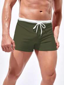 Manfinity KASUA Men's Contrast Color Drawstring Beach Swim Trunks Men Swim Trunks Bathing Suit Bathing Suit Shorts For Men - Army Green - View 3