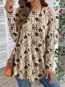 EMERY ROSE Áo thun nữ cổ tròn tay raglan in họa tiết hoa cổ điển viền bất đối xứng, phù hợp cho mùa thu/đông - Nhiều màu - Xem 7