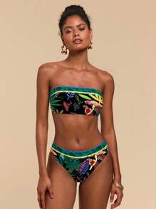 Travachic 女士夏季海滩植物印花性感抹胸比基尼上衣 - 彩色 - 查看 5