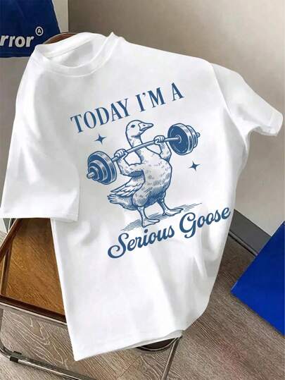 Camiseta de manga corta con cuello redondo con gráfico "Hoy soy una oca de levantamiento de pesas serio" para hombres, tema de fitness