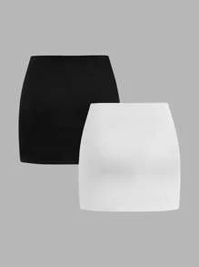 SHEIN Girlism 2pcs/Set Tween Girl Casual Minimalist Comfortable Mid-Waist Snug Fit Mini Skirt Fall Winter