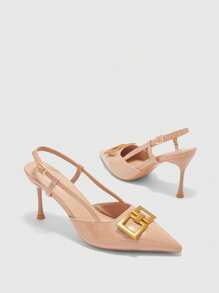 CUCCOO BIZCHIC Giày cao gót mũi nhọn thon gọn màu mơ, có quai sau và khóa đồng, giày cao gót đi làm hàng ngày phù hợp cho phụ nữ - Màu be - Xem 2