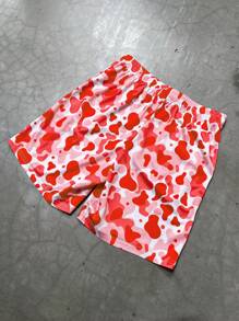 PAVTROS Pantaloncini casual da uomo con vita elastica, stampa a lettere e mimetica, pantaloncini mimetici rossi, pantaloncini mimetici rosa, pantaloncini a cuore, pantaloncini sportivi