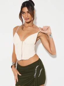 KIZN Elegant Mesh Corset Top Structured Bustier Front Zip Adjustable Strap Club Party Night Out Festival Summer Fashion Crop Top - White - View 1