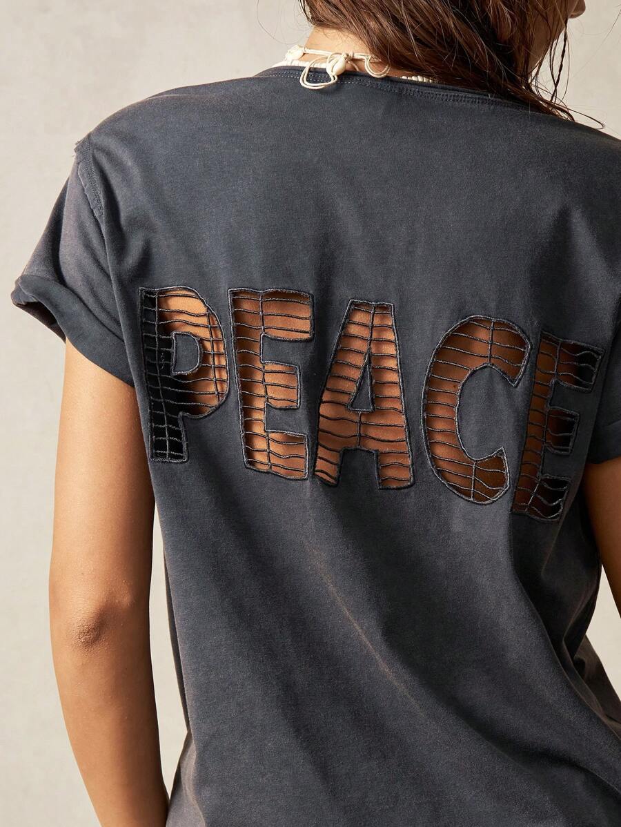 Bohemela 大码夏季休闲纯色镂空字母刺绣 T 恤图案 T 恤女款图案 T 恤女款和平 T 恤和平图案 T 恤女款图案 T 恤，女士假日服装