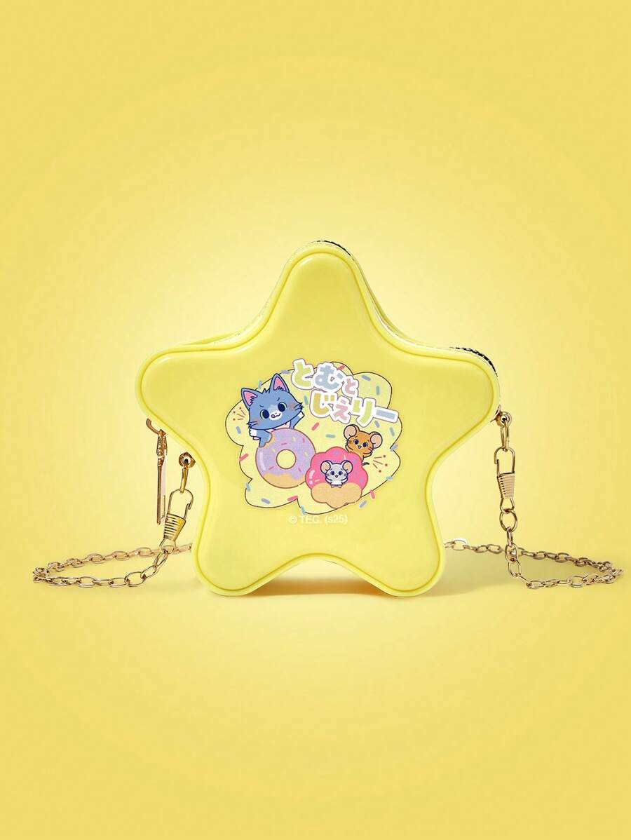 TOM & JERRY X SHEIN Túi đeo vai xích hình ngôi sao vàng họa tiết hoạt hình dành cho nữ - Butter Yellow - Xem 1