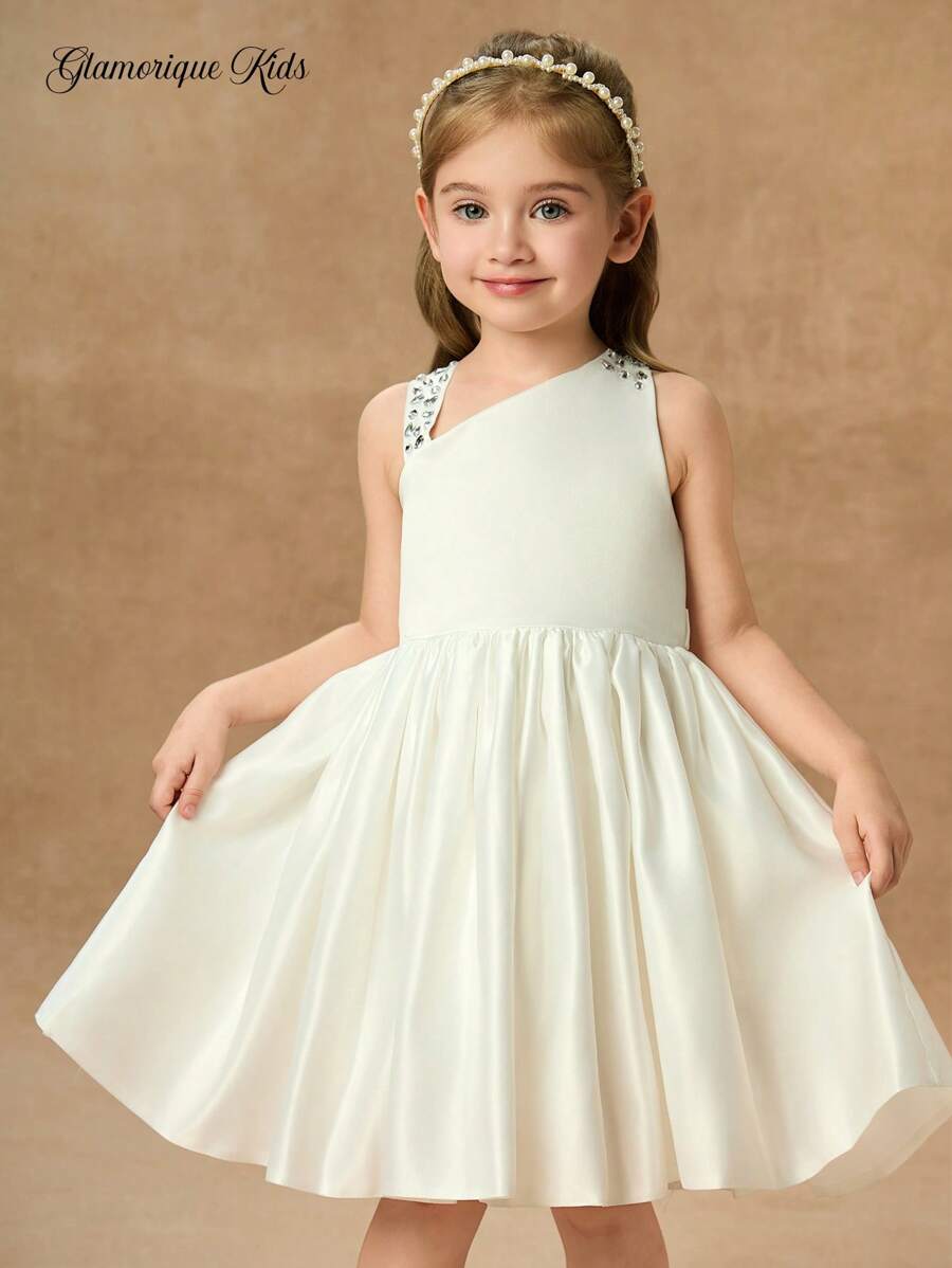 Glamorique Kids Mädchen süßes, niedliches Sommerkleid für alle Jahreszeiten, weißes besticktes Hochzeitskleid für Blumenmädchen, ärmelloses Prinzessinnen-Partykleid - Weiss - Übersicht 1