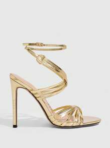 CUCCOO SZL Women's Sexy Fashion Thin Strap Round Toe High Heel Sandals, Casual Versatile Ankle Strap Gold Heeled Shoes