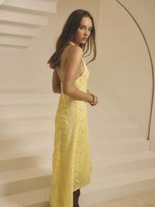 Aralina 女式无袖刺绣扇形下摆露背连衣裙，优雅气质