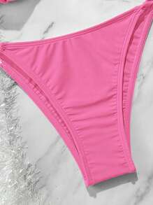 Soleia 2 sztuki/zestaw damski wojskowy zielony dzianinowy teksturowany kubek plisowany skręcony strój kąpielowy bikini - Różowy - Zobacz 4