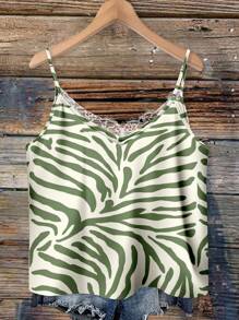 SHEIN VCAY Camiseta y top de tirantes con estampado de rayas de cebra, talla grande, adecuado para el verano