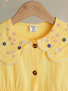 Vintaside Kids Váy thêu hoa không tay màu trắng cho bé gái, mùa xuân/hè, họa tiết hoa phong cách tươi mới, dáng rộng, thích hợp mặc ngoài trời thường ngày, tụ họp ngày lễ, tạo nên vẻ ngoài công chúa thanh lịch - Màu vàng - Xem 4