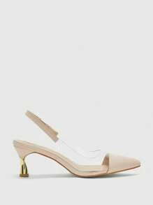 CUCCOO BIZCHIC 女士时尚尖头透明TPU杏色晚装/通勤/派对细高跟鞋