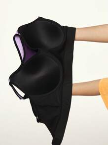 SHEIN Sport Studio Plus Size Colorblock Sports Bra, Adjustable Waist, High Support Polyester Underwear