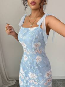 Selianne 女士优雅长款蕾丝边吊带裙，浪漫西西里风格，适合休闲、通勤、度假、下午茶、派对、春夏季 - 藍色 - 查看 2