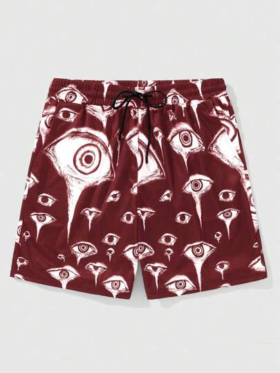 Short homme imprimé yeux gothiques, convient pour le printemps et l'été, Halloween