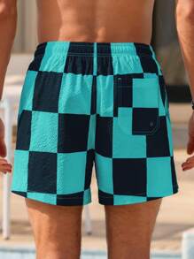 Manfinity Men's Print Drawstring Casual Beach Shorts Men's Matching Swim Trunks Men Beachwear - Mint Blue - View 2