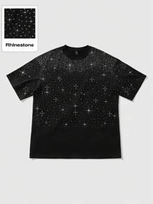 ROMWE MEN Street Life Camiseta de manga corta unisex estilo gótico estadounidense con diseño de patrón de de pentágono y cruz, para rave