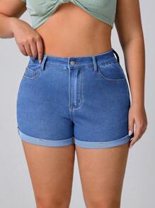 Flexra Plus Size Women Elastic Denim Sexy Fashion Shorts