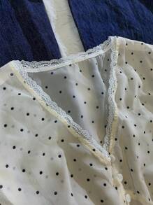 SHEIN 大码女式优雅波尔卡圆点印花T恤，夏季 - 杏色 - 查看 4