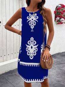 Breezaya Women's Sleeveless Printed Casual Summer Dress Vacation Beach Outfit - Blue - View 4