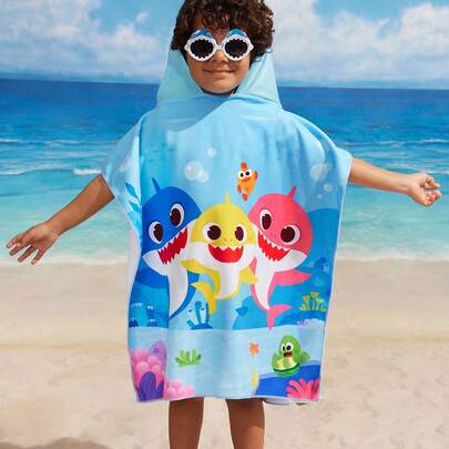 BABY SHARK X SHEIN Khăn choàng tắm có mũ trùm đầu họa tiết hoạt hình đại dương siêu mềm mại bằng sợi microfiber dành cho trẻ em, siêu thấm hút, không xơ vải, ấm áp và giữ nhiệt, phù hợp cho trẻ từ 2-6 tuổi, đa năng dùng để tắm, bơi lội, tắm biển, mặc trong mùa hè, mùa xuân, đi biển, nghỉ mát.