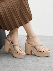 CUCCOO BIZCHIC Women's Fashion Apricot Strap Thick Bottom Wedge Sandals For Christmas - Apricot - View 5