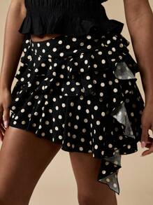 MISSGUIDED Polka Dot Mini Skirt Ruffled Asymmetric Design Flirty Party Festival Summer Vacation Holiday Beach Casual Wear Skater Style - Black and White - View 4