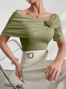 Modelyn Solid Color Short Sleeve Women's T-Shirt, Minimalist And Fashionable, Suitable For Summer