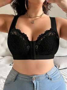 SHEIN 1 Áo ngực không dây buộc dây phía trước cỡ lớn - trắng - Xem 5