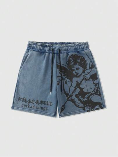 Street Life شورت كاجوال للرجال مطبوع بطباعة بلى، طراز ملابس الشارع العتيقة