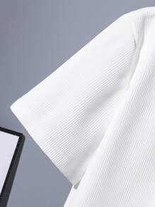 SHEIN Vintaside Kids Conjunto de camisetas casuales holgadas de tela con textura de gofre, cómodas, adecuado para uso casual diario, para adolescentes y hombres jóvenes