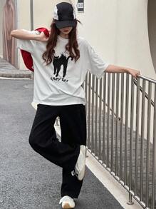 DAZY Teen Girls' Creative Cat Graphic Round Neck Short Sleeve Casual Summer T-Shirt,Back To School Clothes - White - View 2