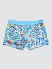 SHEIN X The Smurfs 1pc Men's Blue Comfy Cute Cartoon Smurfs Print Boxer Briefs