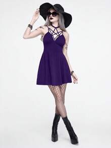 ROMWE Gothic Style Solid Color Sexy Women's Mini Dress, Summer - Purple - View 6