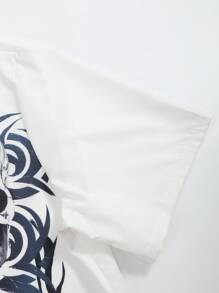 Manfinity Homme 男士夏季骷髅印花单排扣休闲衬衫 - 白色 - 查看 5