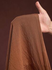 Veslaya 2025新款夏季休闲优雅度假日常约会通勤生日派对沙滩度假单肩斜下摆金属装饰上衣+阔腿裤超长裤棕色梭织面料女加大两件套-B