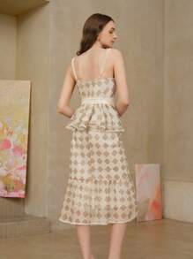 MOTF PREMIUM GEOMETRIC PRINT PEPLUM CAMI TOP - Apricot - View 2
