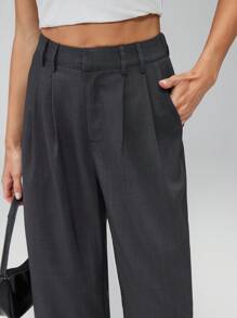 SHEIN Tall Pantaloni largi pentru femei, pantaloni de costum, pantaloni negri casual, pantaloni largi pentru femei, primăvara și toamna - Gri inchis - Vizualizare 6